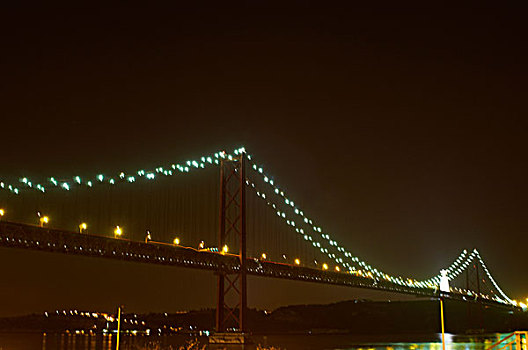 城市,桥,照亮,向上,夜晚