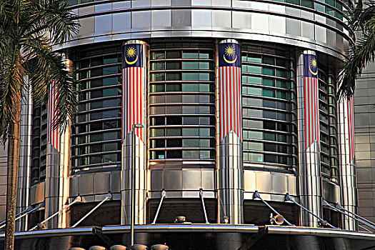 马来西亚,吉隆坡,双子塔,柱子,旗帜