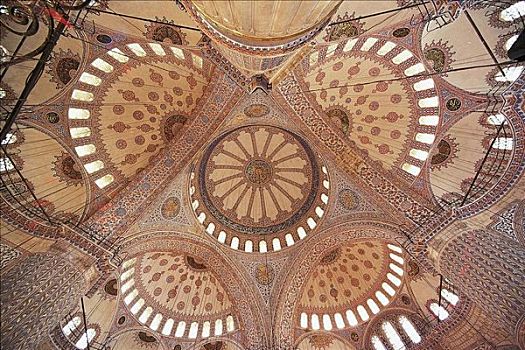蓝色清真寺,内景,天花板,伊斯坦布尔,土耳其,欧洲