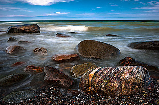 石头,彩色,漂石,海滩,波罗的海,雅斯蒙德国家公园,半岛,岛屿,梅克伦堡,德国,欧洲