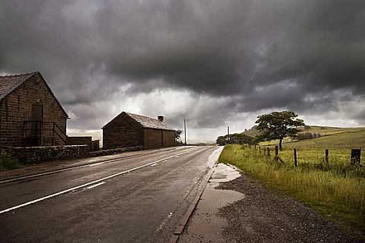 乌云,上方,乡村道路,农场,英国