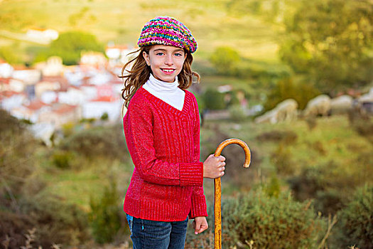 儿童,女孩,微笑,木质,西班牙,乡村