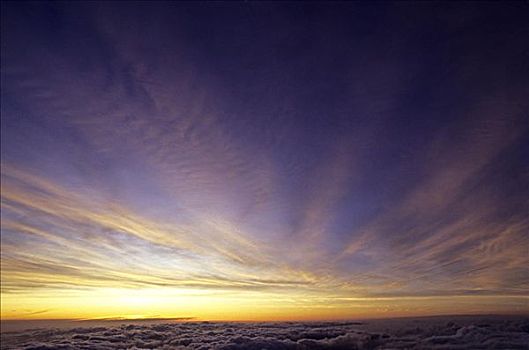 夏威夷,难以置信,日落,天空,高处,云,空中