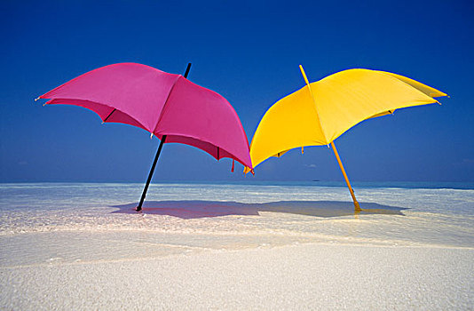 浅色,伞,海滩,马尔代夫,印度洋