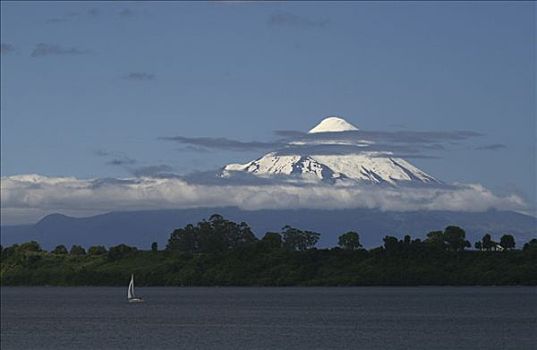 火山,湖,拉各斯,区域,湖区,智利,南美