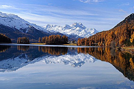 湖,秋天,恩格达恩,瑞士,欧洲