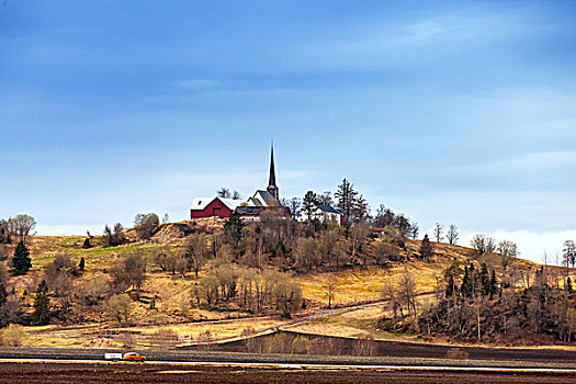 传统,挪威,路德教会,小,乡村,山