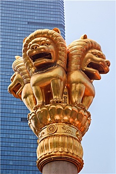 金色,狮子,庙宇,上海,中国