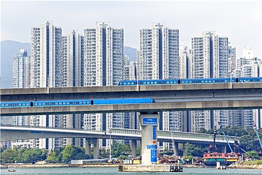 高速列车,桥,香港,市区,城市
