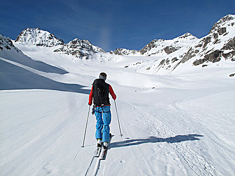 奥地利,提洛尔,希尔弗莱塔,山脉,孤单,越野滑雪,远足