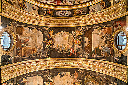 拱顶天花板,天花板,描绘,罗马天主教,瓦莱塔市,马耳他,欧洲