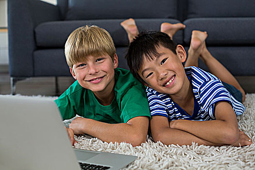 头像,微笑,兄弟姐妹,笔记本电脑,躺着,地毯