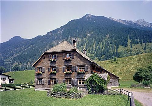 农舍,靠近,山谷,巴伐利亚,斯瓦比亚,德国,欧洲