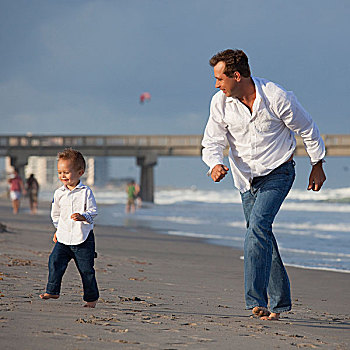 劳德代尔堡,佛罗里达,美国,父亲,玩,海滩,儿子