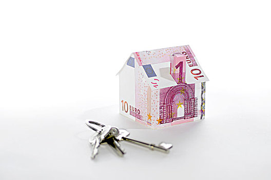 房屋模型,折叠,欧元,货币,钥匙