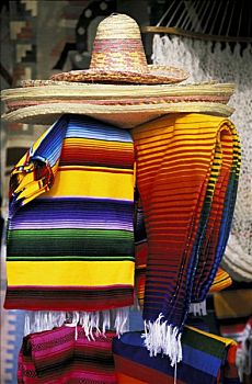 墨西哥,特写,传统,纺织品,帽子