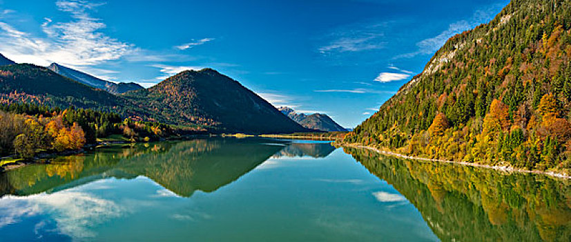 湖,德国,秋天,全景,反射,大幅,尺寸