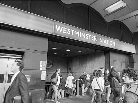 黑白,威斯敏斯特,地铁,车站,伦敦