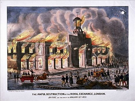 伦敦交易所,火,伦敦,1838年,艺术家,文员