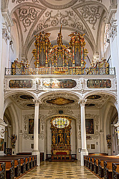 画廊,器官,玛丽亚,教会,教区教堂,兰茨贝格,上巴伐利亚,巴伐利亚,德国,欧洲