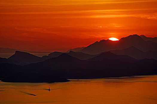 日落,上方,岛屿,亚德里亚海,杜布罗夫尼克,克罗地亚,世界遗产