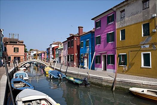 彩色,房子,运河,布拉诺岛,威尼斯泻湖,意大利,欧洲