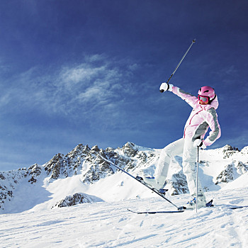 女人,滑雪,阿尔卑斯山,山,法国