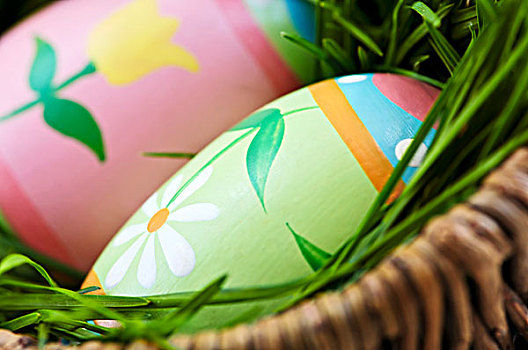 复活节彩蛋,安放,青草,篮子