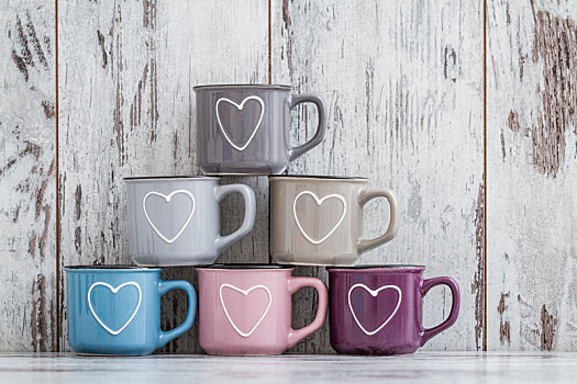 彩色,可爱,咖啡杯,心形