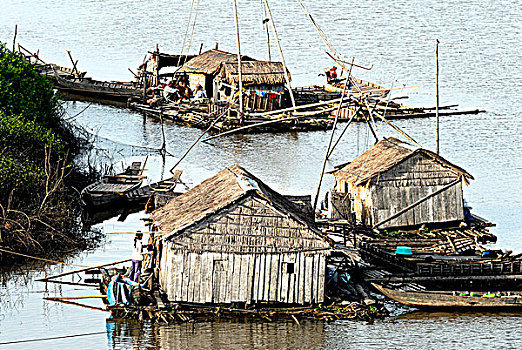 柬埔寨,省,漂浮,捕鱼者,房子,湄公河