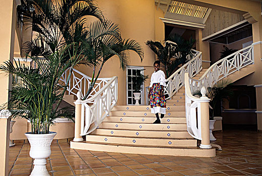 多巴哥岛,礁石,胜地,大厅,楼梯,女人