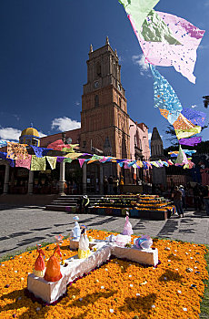 墨西哥,瓜纳华托,圣米格尔,广场,装饰,亡灵节,节日,背景