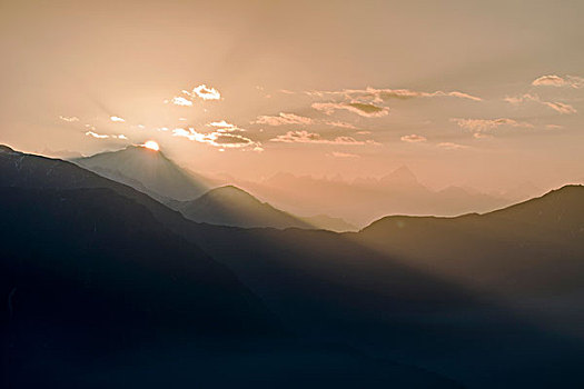 日出,高处,山,喜玛拉雅,山脉,北阿坎德邦,印度,亚洲