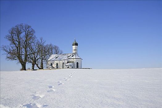 安德里亚,教区教堂,靠近,冬天,地区,上巴伐利亚,德国,欧洲
