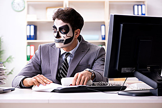 恐怖,面罩,工作,办公室,商务人士