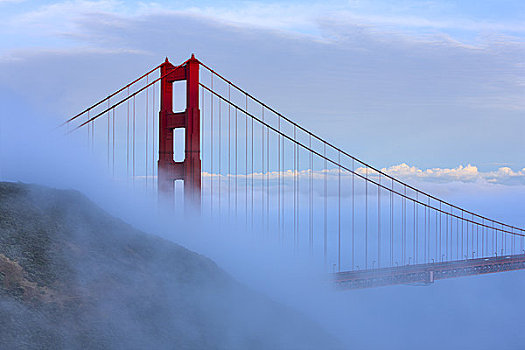 吊桥,遮盖,雾,金门大桥,旧金山湾,旧金山,加利福尼亚,美国