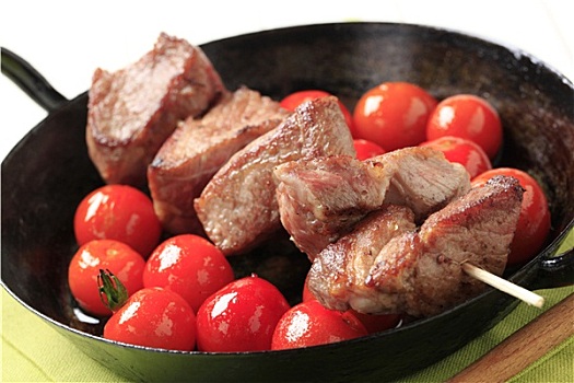 猪肉,烤串,西红柿