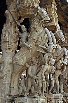 雕塑,勇士,马,印度教,庙宇,泰米尔纳德邦,印度