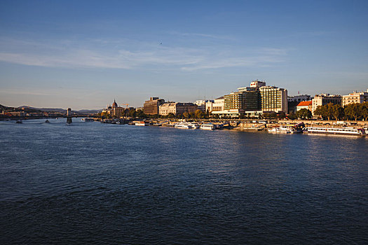 布达佩斯多瑙河上的风景与游船建筑