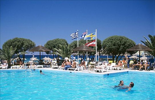 酒店,游泳池,海滩,基克拉迪群岛,希腊,欧洲