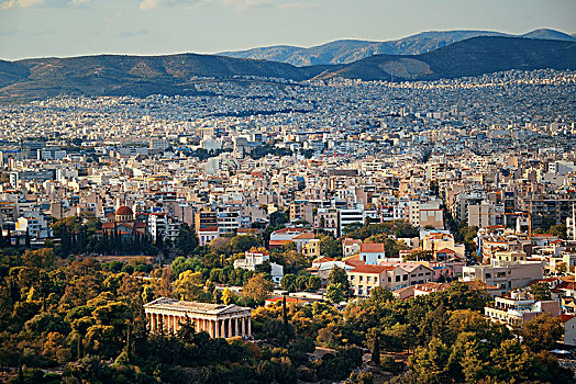 雅典,城市,庙宇,俯视,希腊