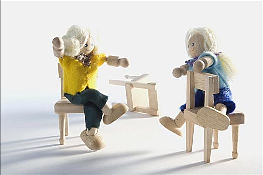 两个,娃娃,坐,椅子