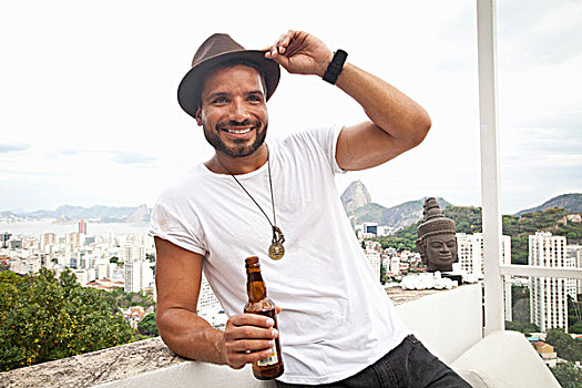 男人,喝,平台,面包山,背景,巴西