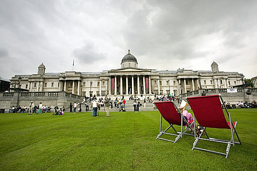 英格兰,伦敦,特拉法尔加广场,草皮,折叠躺椅,五月,2007年,广场,局部,拜访,绿色空间,乡村,城市