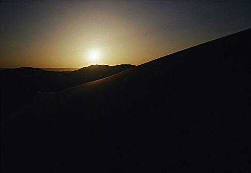 日落,上方,沙丘,撒哈拉沙漠