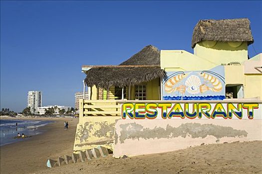餐馆,海滩,干盐湖,玛扎特兰,锡纳罗亚州,墨西哥
