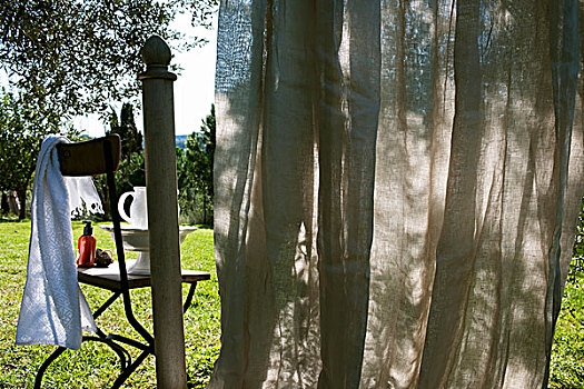 帘,阻挡,椅子,沐浴用品,花园