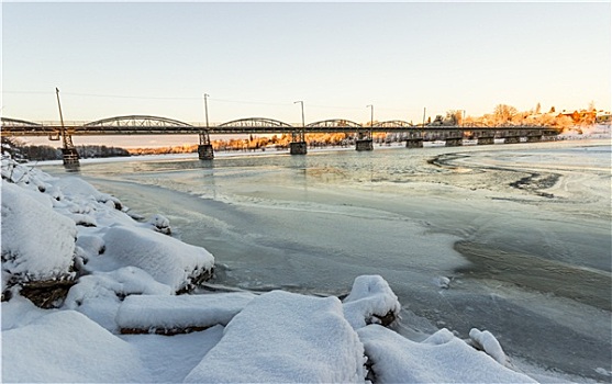 桥,上方,冰冻,河,瑞典