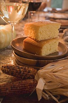 玉米面包,桌上,感恩节,美国