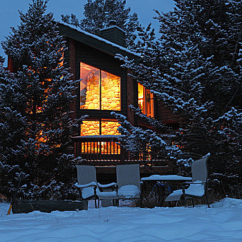 房子,光亮,黄昏,艾伯塔省,加拿大